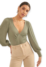 Load image into Gallery viewer, The Camilla Deep V Neck Long Sleeve Bodysuit- Green
