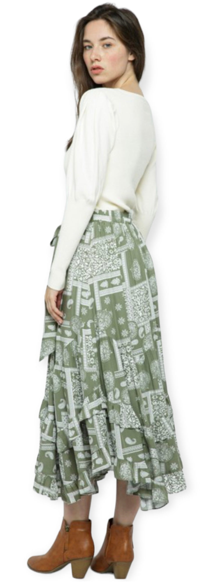  Bandana Pattern Asymmetrical Midi Skirt