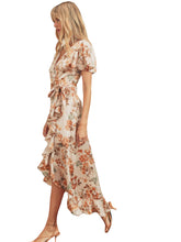 Load image into Gallery viewer, Spring Floral Satin Maxi Wrap Dress
