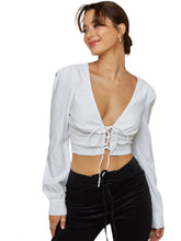Load image into Gallery viewer, Sexy Lace Up V-Neck Long Sleeve Crop Top
