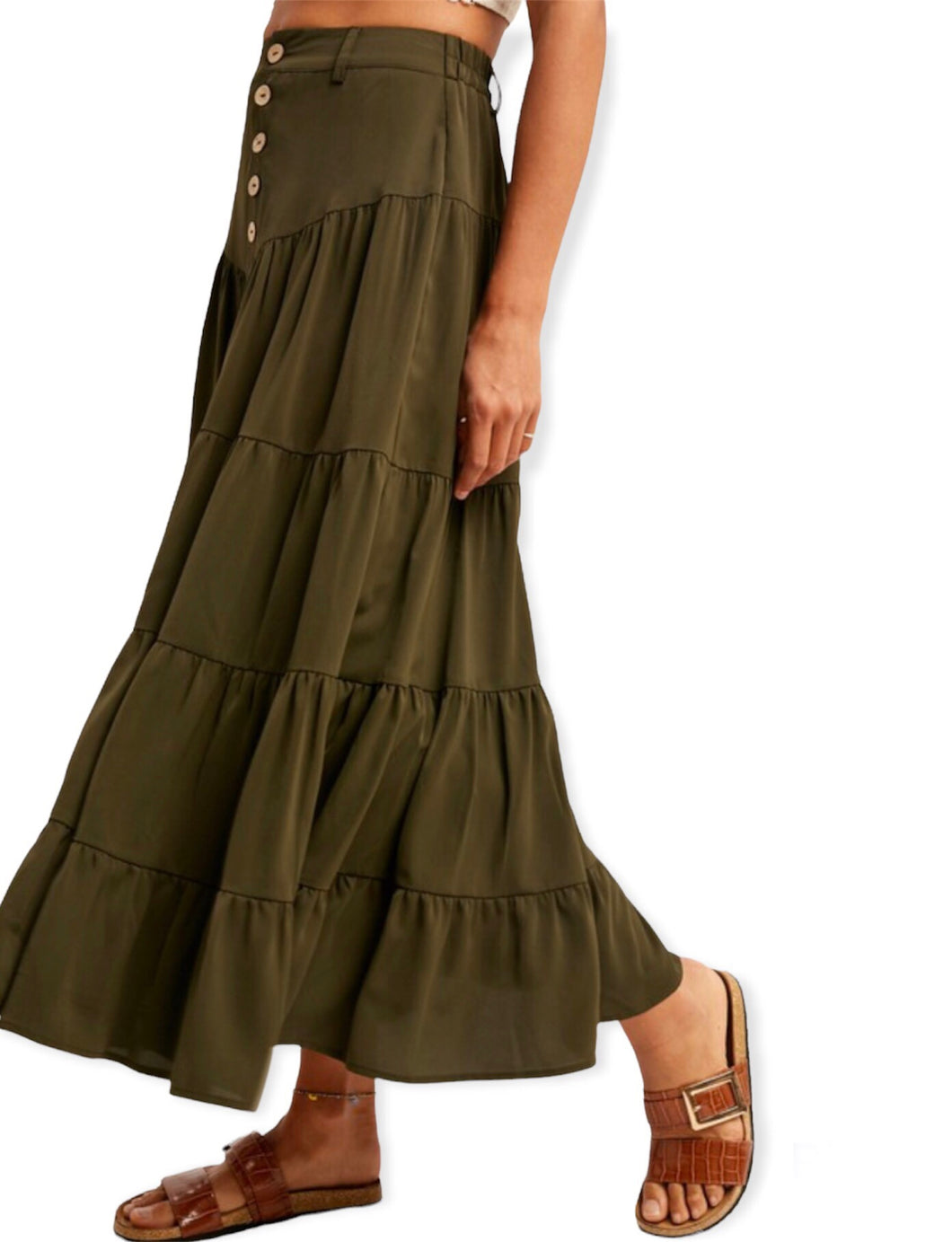 Paloma Tiered Maxi Skirt- Dark Olive