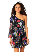 Load image into Gallery viewer, Romance Floral Print One-Shoulder Ruffled Mini Dress
