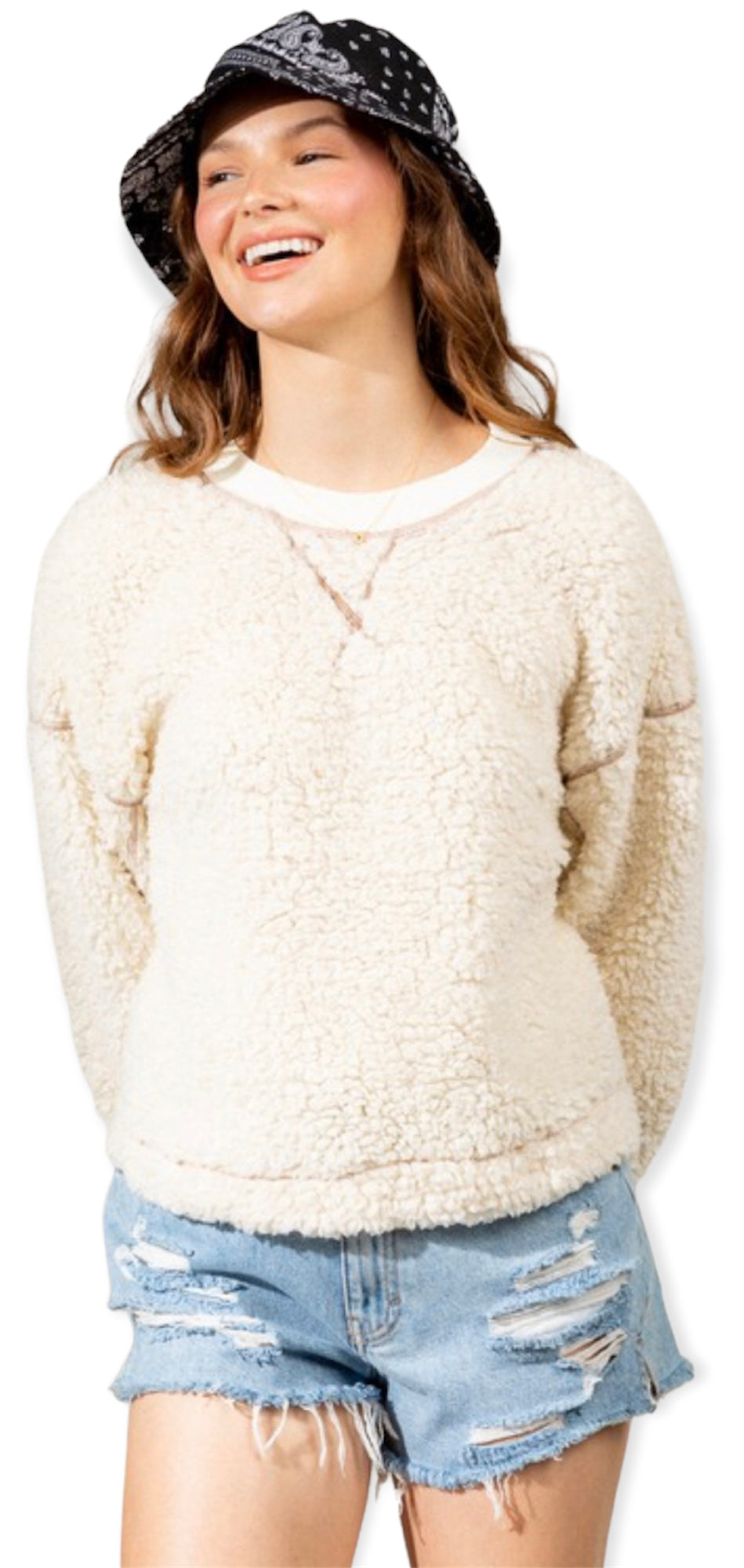 Sherpa Teddy Bear Sweater- Cream