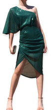 Load image into Gallery viewer,  Sequin One Shoulder Ruched Bodycon Dress
