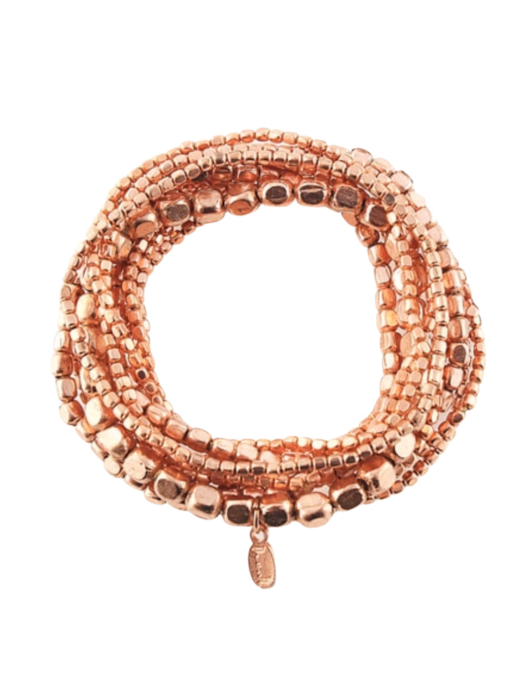 Copper Layered Beaded Bracelet With Accent Charm
