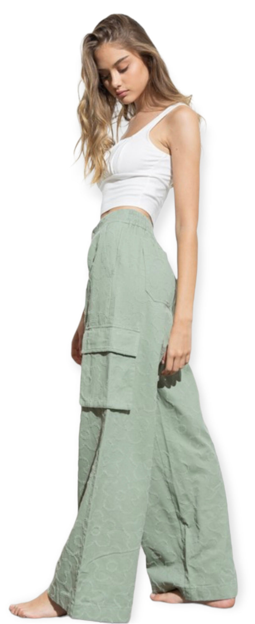 Daisy Embroidered Cargo Pants- Olive