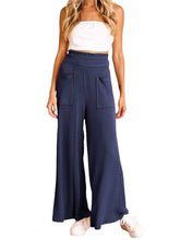 Load image into Gallery viewer, Navy  Ribbed High Waisted Flare Bottoms
