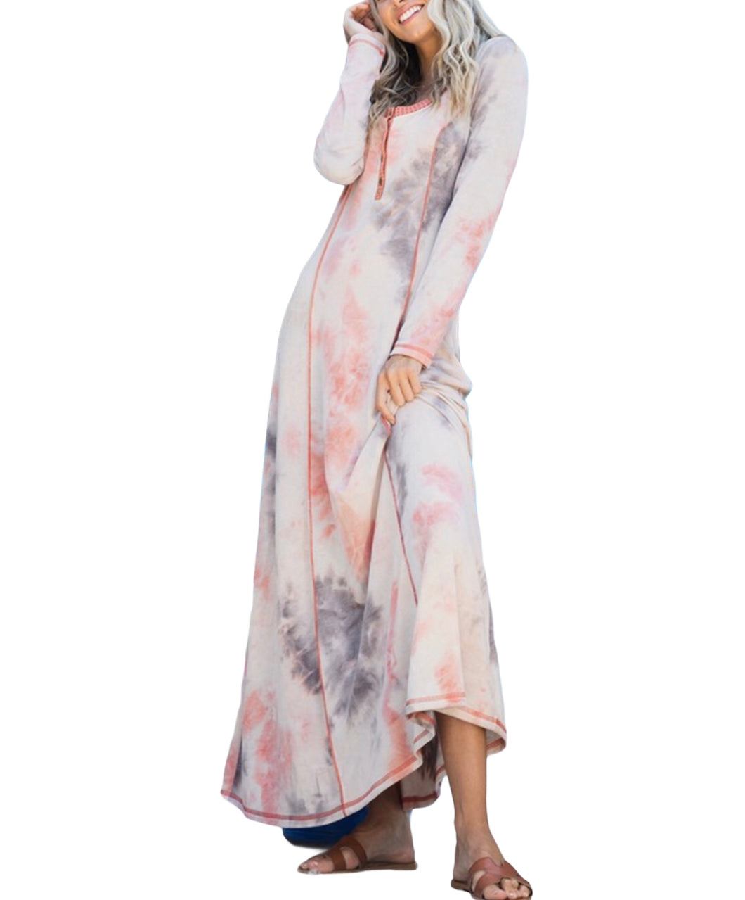 Elegantly Simple Boho Mauve/Gray Tie-Dye Maxi Dress